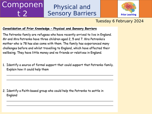 Physical and Sensory Barriers - BTEC Health and Social Care Component 2