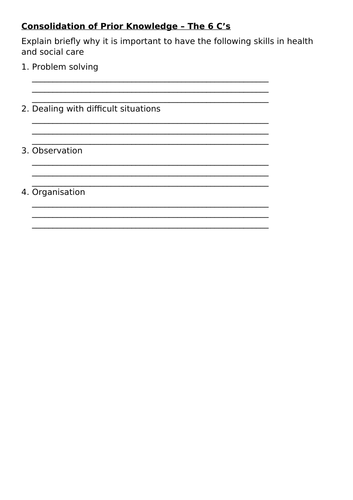 The 6 C's - BTEC Health and Social Care Component 2