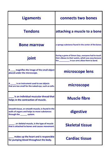 KS3 Joints and Tissue puzzle