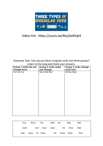Three Types of Irregular Verb -Song