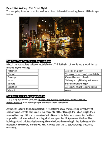 English Cover: Descriptive Writing, The City at Night