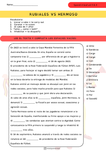 Spanish A level - Unit 4 La influencia de los ídolos. El caso J. Hermoso vs L. Rubiales