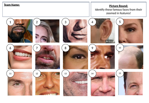 Celebrity Faces Picture Quiz - answers in description
