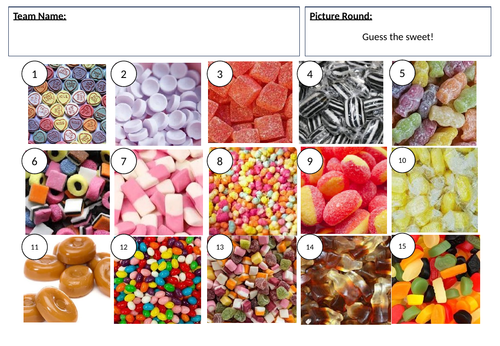 Sweets Picture Quiz - answers in descrption