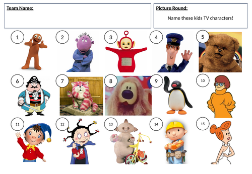 Kids TV Characters Picture Quiz - answers in description