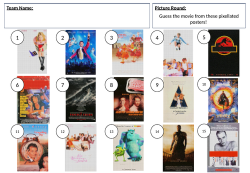 Movie Posters Picture Quiz - answers in description