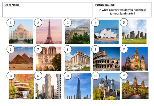 Landmarks Picture Quiz - answers in description