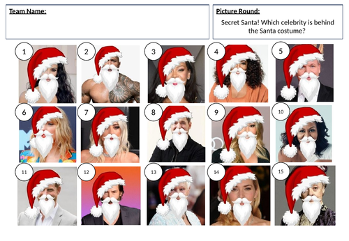 Santa Faces Christmas Picture Quiz - answers in description