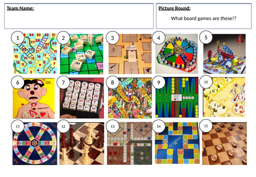 Board Games Picture Quiz - answers in description