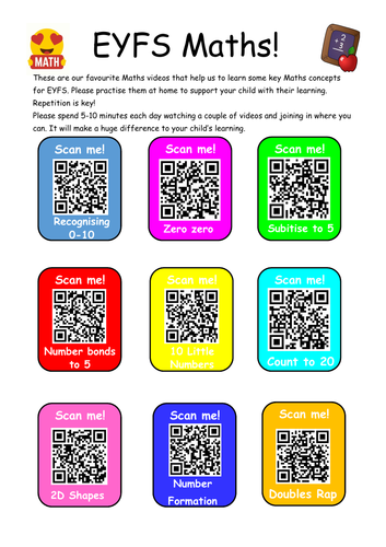 EYFS Maths QR Codes Homework Handout