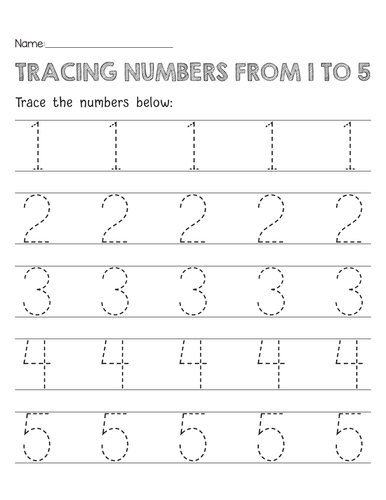 Tracing Numbers 1-5 worksheet