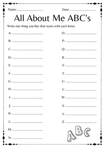 simple all about me ABC worksheet kindergarten