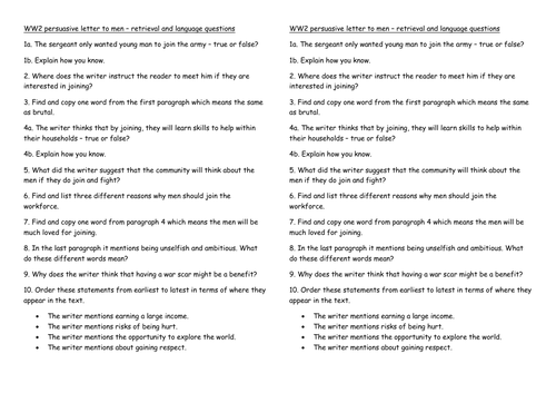 WW2 persuasive letters comprehension bundle