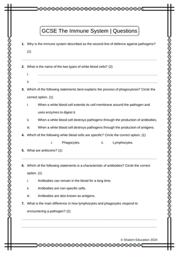 GCSE Biology - The Immune System Practice Questions