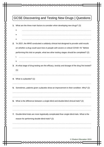 GCSE Biology - Discovering and Testing New Drugs Practice Questions