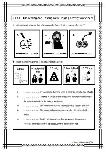 GCSE Biology - Discovering and Testing New Drugs Activity Worksheet