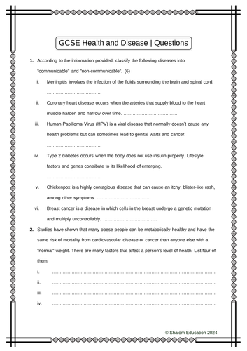 AQA GCSE Biology - Health and Disease Pack - 20 Practice Question Worksheets