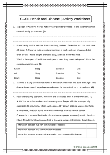 AQA GCSE Biology - Health and Disease Pack - 20 Activity Worksheets