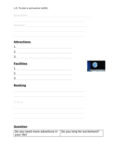 Writing a Persuasive Text KS1 - Leaflet, Visit the Moon