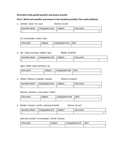 ER preterit verbs guided question and answer practice