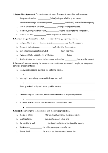 Grammar worksheet