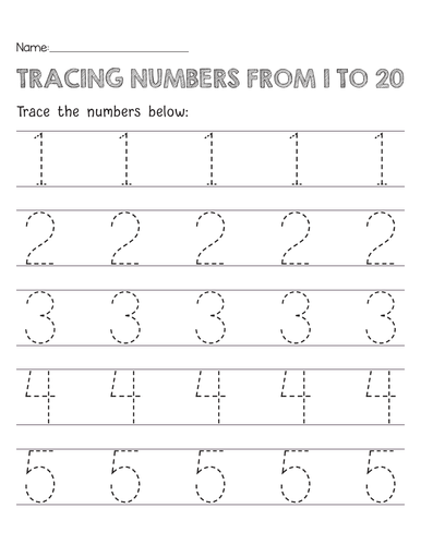 Tracing Numbers From 1 To 20 worksheets