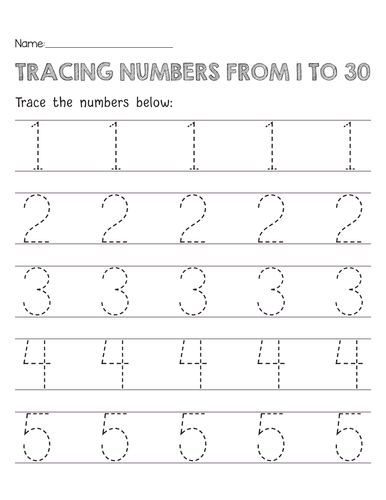 Tracing Numbers 1-30 Worksheets