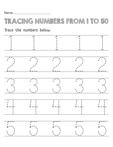 Tracing Numbers 1-50 Worksheets