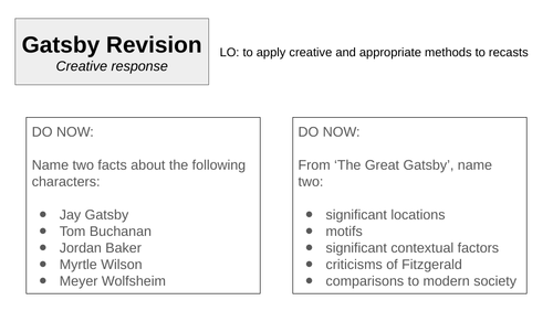 A Level AQA English Language and Literature Paper 2 The Great Gatsby