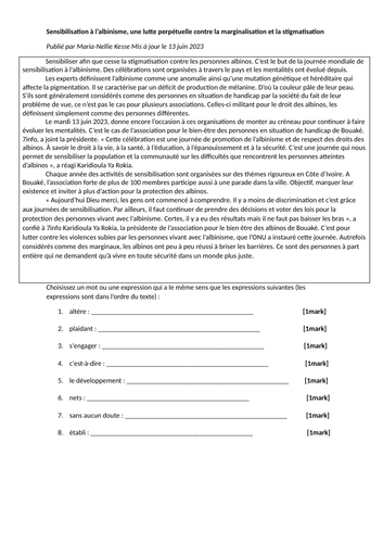 AQA Style -Find the synonym- La marginlisation- A-level French