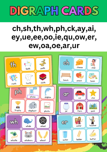 Digraph Posters. Reading ch,sh,th,wh,ph,ck,ay,ai,ey,ue,ee,oo,ie,qu,ow,er,ew