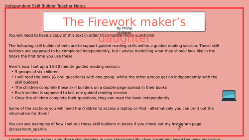 The Firework Maker's Daughter Guided Reading Skill Builder