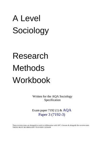 SOCIOLOGY RESEARCH METHODS WORKBOOK AND NOTES