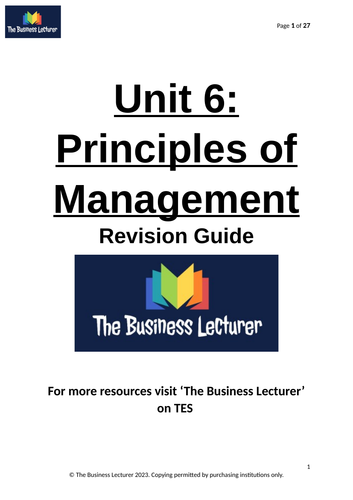 Principles of Management Revision Guide (U6)