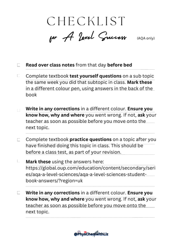 AQA science only: Checklist for A Level success