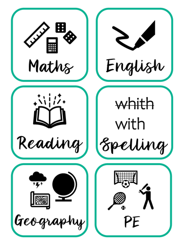 KS2 visual timetable - Green and black