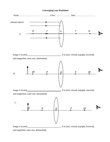 Convex lens ray diagram sheet - Physics IGCSE/ O level
