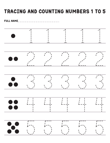 Tracing And Counting Numbers 1 To 5 Worksheet