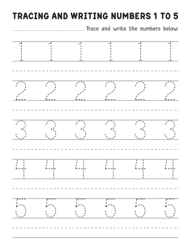 Tracing And Writing Numbers 1 to 5 worksheet