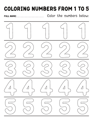 Coloring Numbers 1 To 5 Worksheet