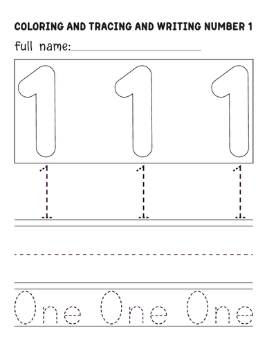 Coloring And Tracing And Writing Numbers 1-5 worksheets