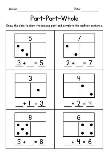 Part-Part-Whole Addition Worksheets - Missing Addend - Building Numbers