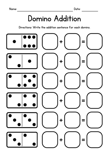 Domino Addition Worksheets - Counting & Adding Dots - No Prep - Sub Plan