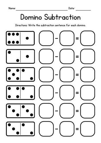 Domino Subtraction Worksheets - Counting & Subtracting Dots - No Prep - Sub Plan