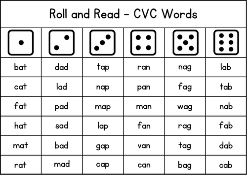 Roll and Read CVC Words - Reading Activities - Fluency Practice