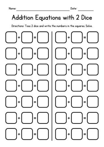 Roll an Equation Blank Templates - Addition & Subtraction Activity