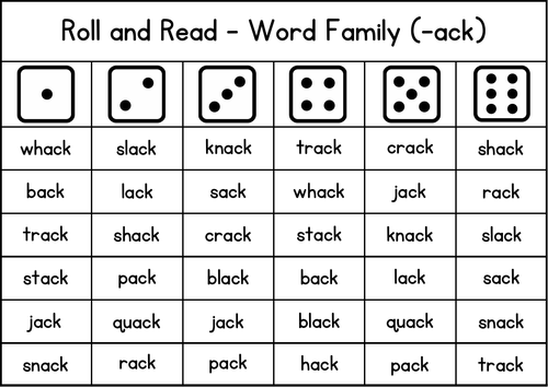 Roll and Read - Short Vowel Word Families - Phonics - Reading ...