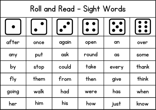 Roll and Read Sight Words - Game Cards - Reading Activities