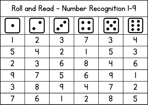 Roll and Read Numbers - Kindergarten Math Game Cards - Reading Activities