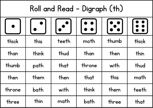 Roll and Read - Digraphs and Consonant Blends - Phonics - Reading Activities